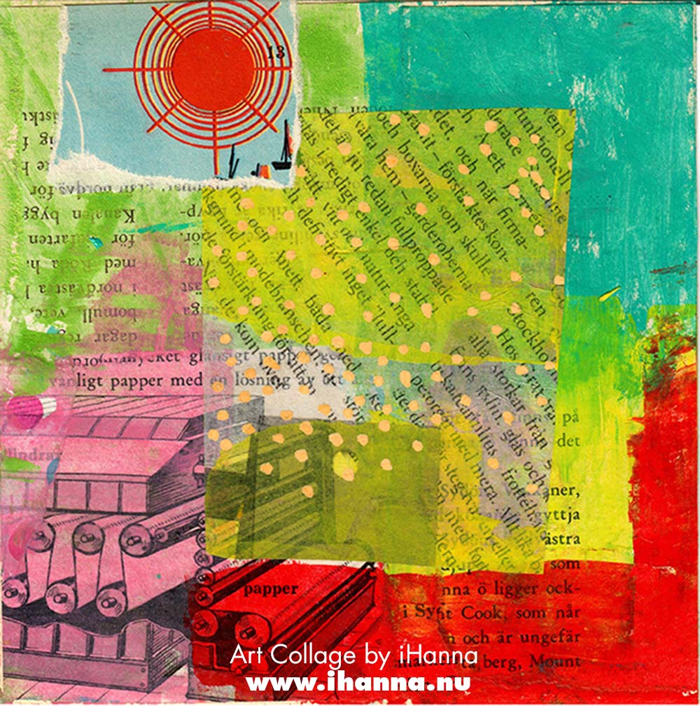 Square collage by iHanna with colorful patterned paper background in iHannas 365 collages 2025 (Copyright Hanna Andersson)