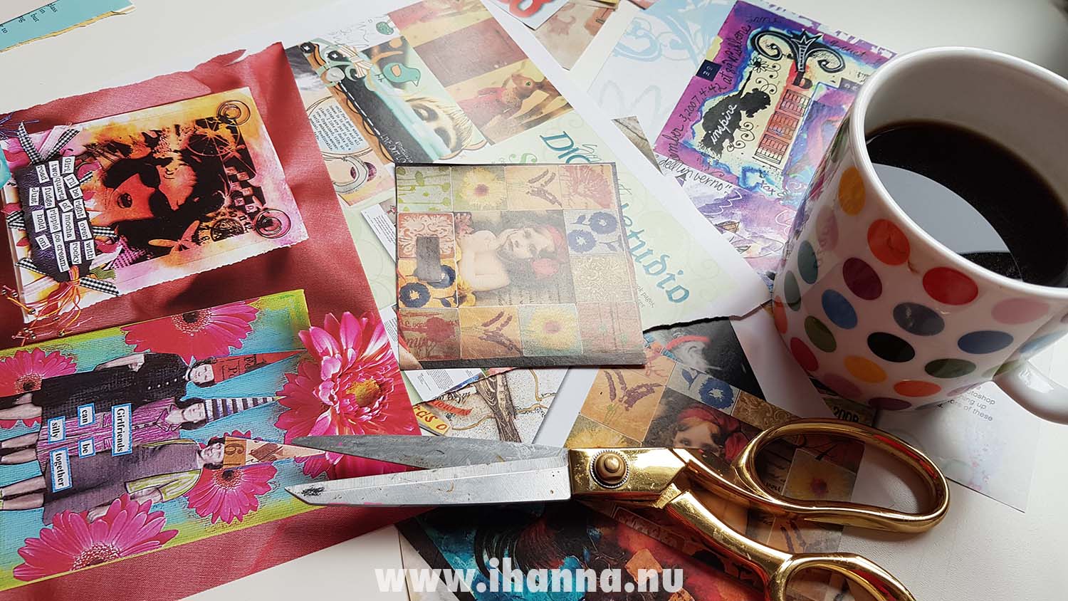 A pile of images from a Somerset Studio magazine that will be used as collage fodder for a mixed media artist (Photo copyright Hanna Andersson)