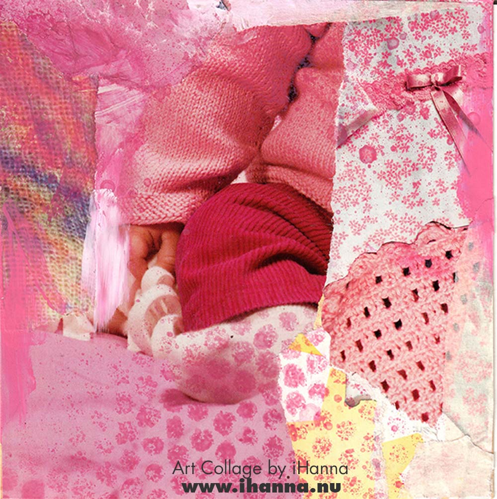 Square pink collage nr 65 Once a baby doll made by iHanna in the series 365 collages 2025 week 10 (Copyright H. Andersson)