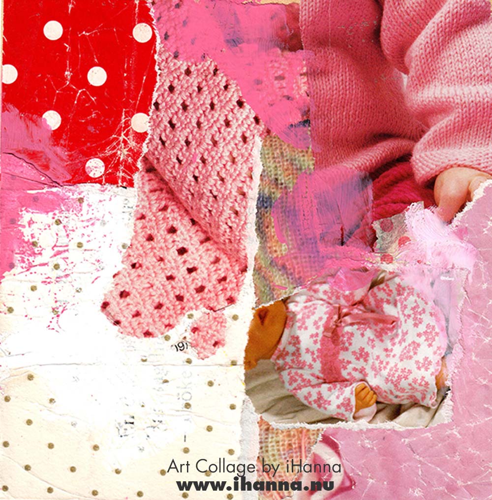 Square pink collage nr 66 Always a baby doll made by iHanna in the series 365 collages 2025 week 10 (Copyright H. Andersson)
