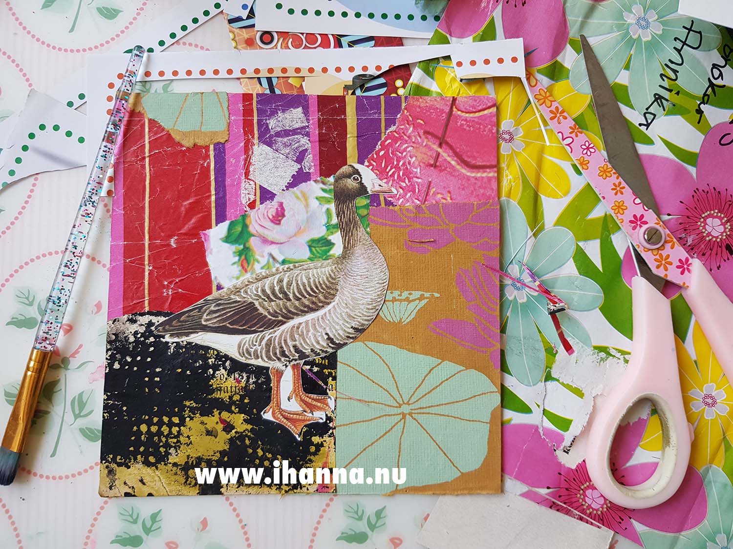 The Anatomy of a Collage was born with these collage scraps and goose illustration as focal image (Copyright H. Andersson)