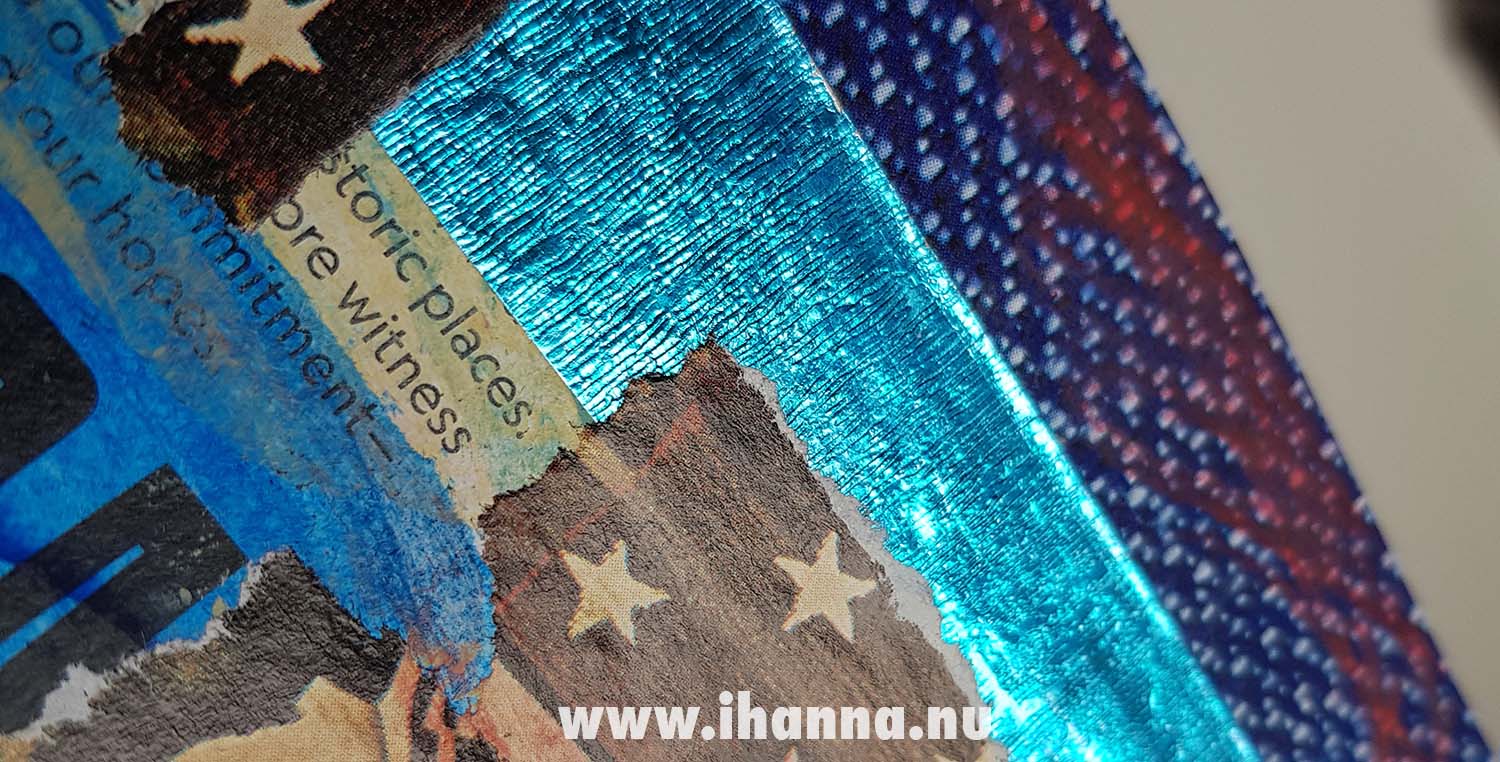 Detail of the collage Moving backwards instead of forward with a hope that you will work at making it great in the first place dear american people (number 101 2025) by iHanna (Copyright H. Andersson)