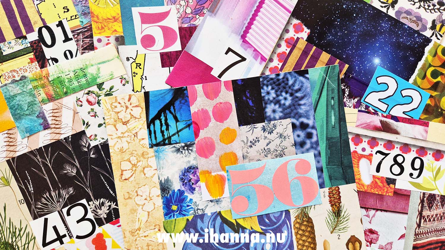 365 collages in 2025 made by iHanna this pile is week 28 numerology (Copyright H. Andersson)