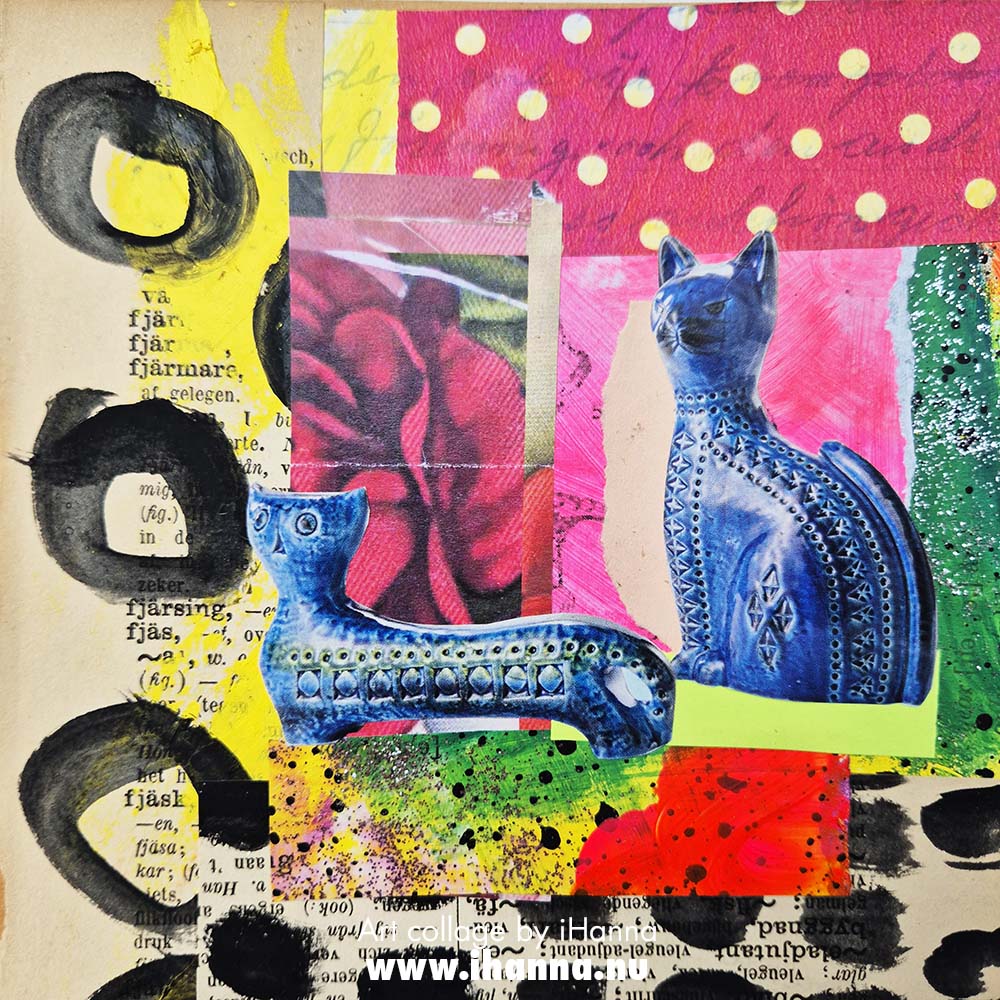 Ceramic cat collage by iHanna number 214 Distant party(Copyright H. Andersson) #365somethings2025