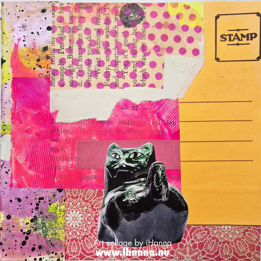 Ceramic cat collage by iHanna number 217 But Up (Copyright H. Andersson) #365somethings2025