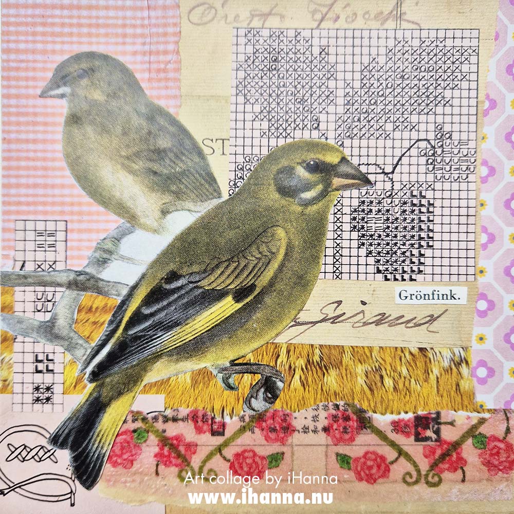 Collage number 219 Strawberry Thief and birds this week, in the series 365 collages in 2025 by iHanna (Copyright H. Andersson)
