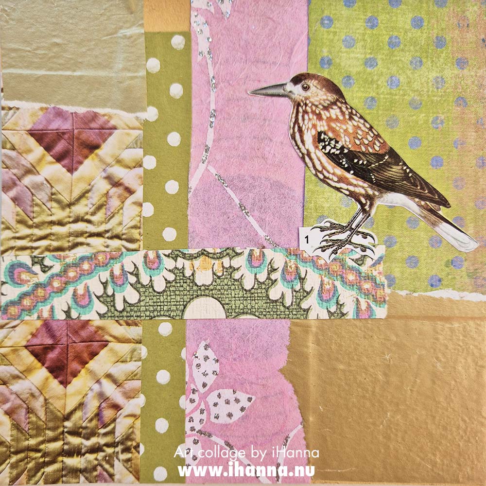 Square art collage by iHanna 2025 titled All that glitters (Copyright H. Andersson)