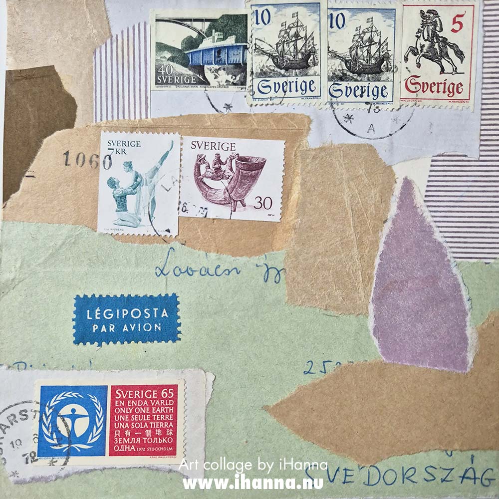 Postal Bliss collage in the series 365 Collages in 2025 number 236 Una sola tierra by iHanna (Copyright Hanna Andersson)
