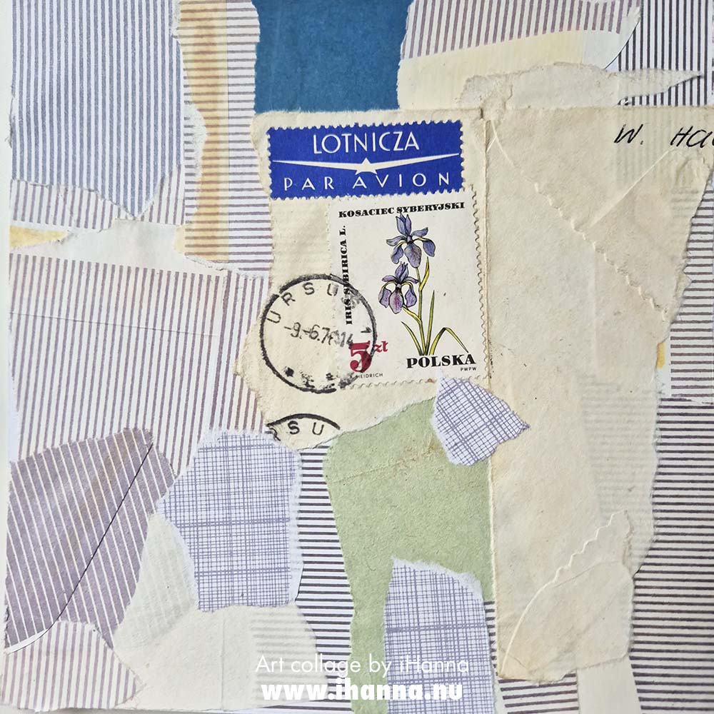 Postal Bliss collage in the series 365 Collages in 2025 number 238 Letters for Iris by iHanna (Copyright Hanna Andersson)