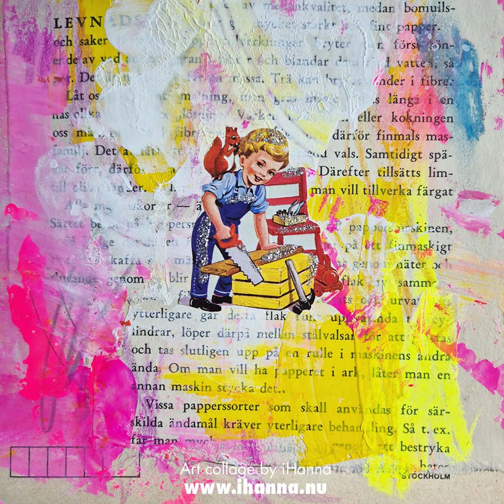 Square art collage I want to be like my dad when I grow up with scrap die cut image as focal point made by iHanna (Copyright H. Andersson) 2025