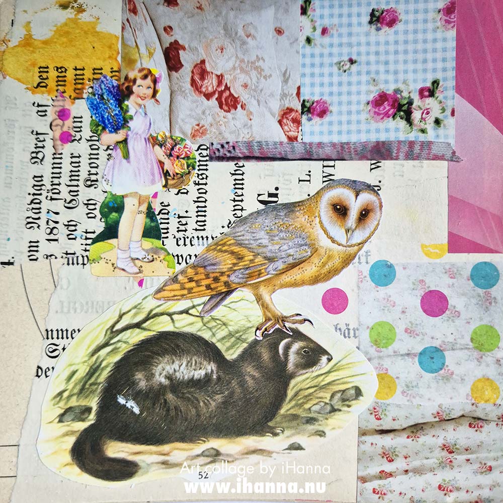 Square art collage The Pyramid Scheme with scrap die cut image as focal point made by iHanna (Copyright H. Andersson) 2025