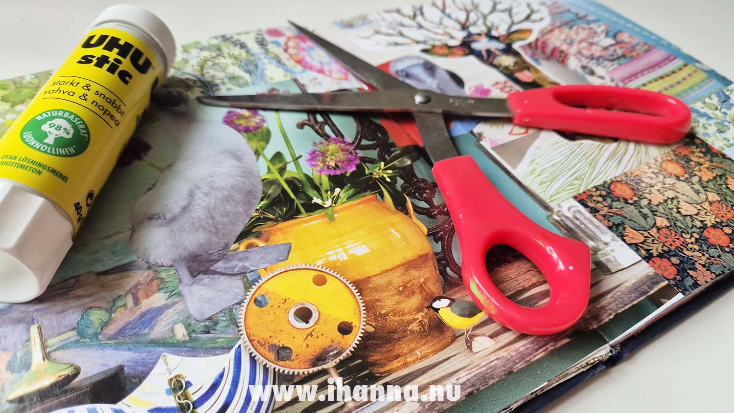 Detail of magazine image collage of the blue-footed birds in my glue book, 2025 (Copyright H. Andersson)