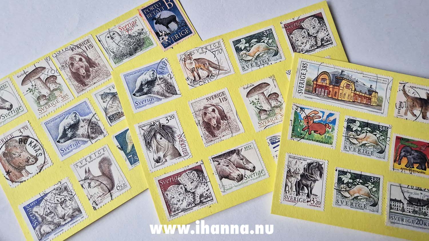 Yellow handmade DIY Postcards with cancelled postal stamp miniature gallery (Photo copyright Hanna Andersson) #ihannaspostcardswap