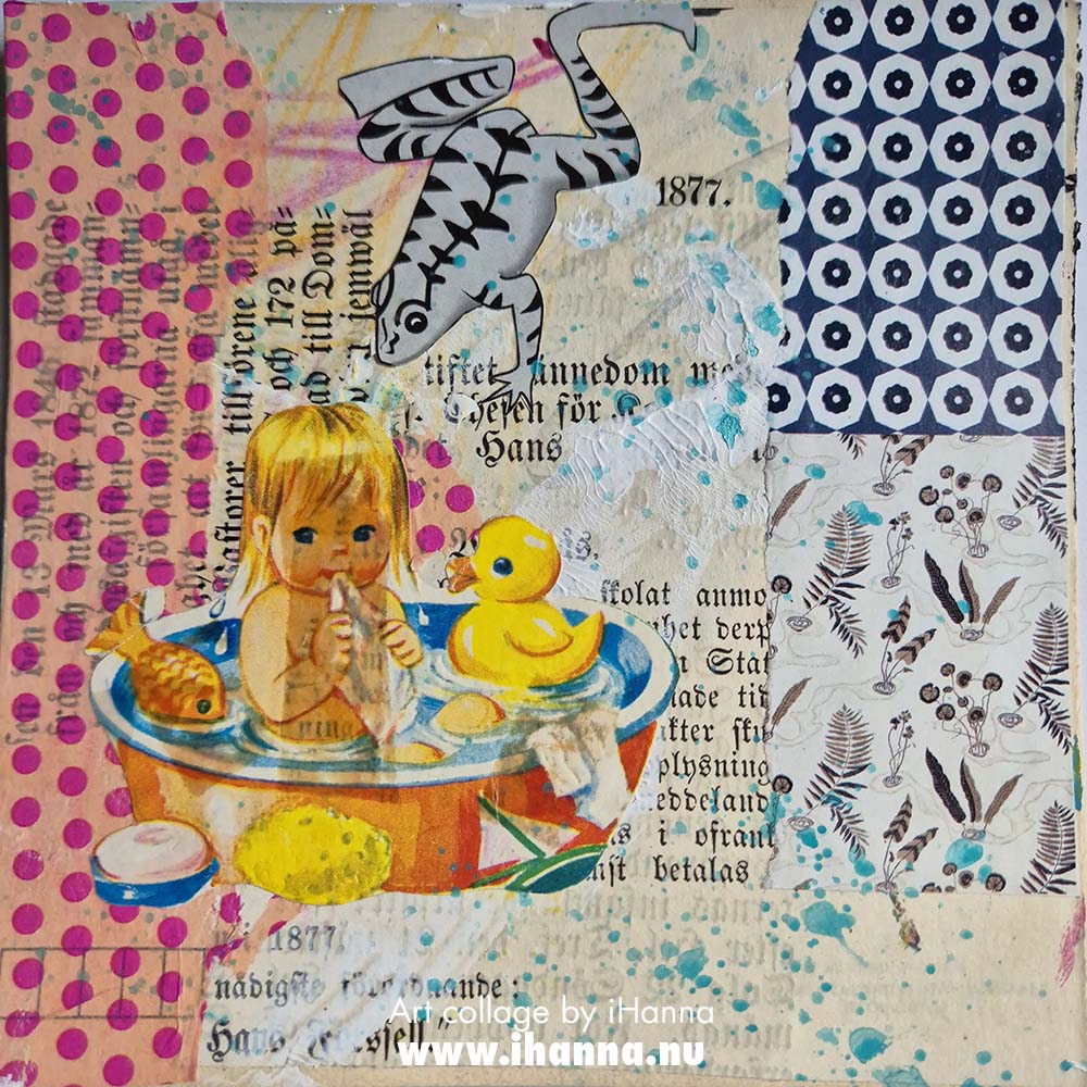 Baby baby, a square art collage on paper by iHanna (Copyright Hanna Andersson) 2025