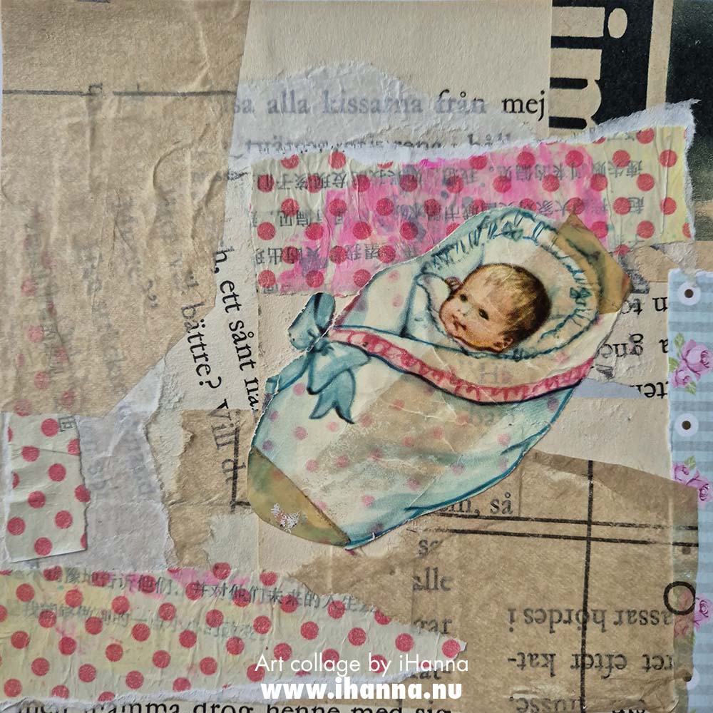 Square art collage baby baby by iHanna for the 365 collages in 2025 project Like Mother, like (Copyright Hanna Andersson