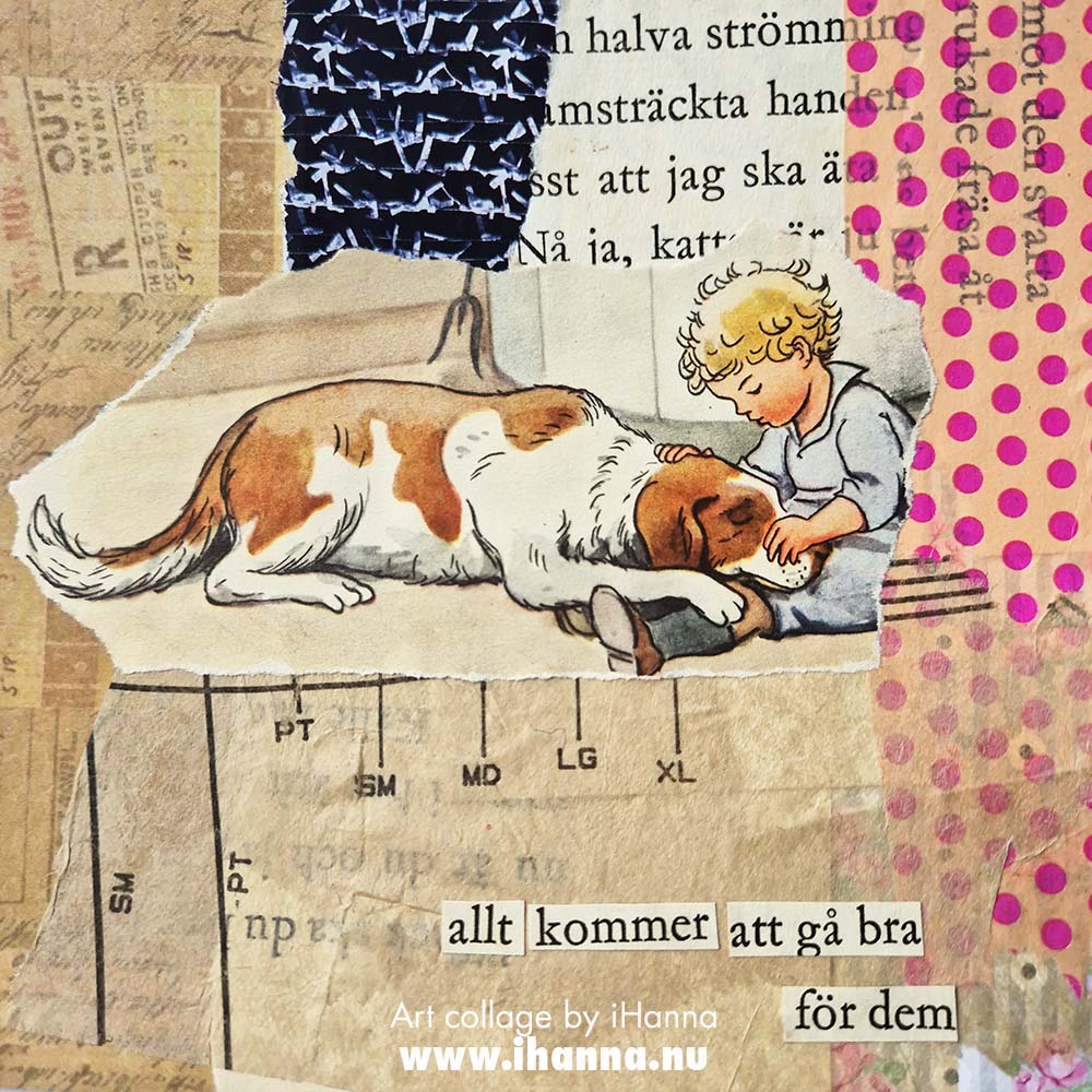 Baby baby, a square art collage on paper by iHanna titled They will be Alright in the End (Copyright Hanna Andersson) 2025