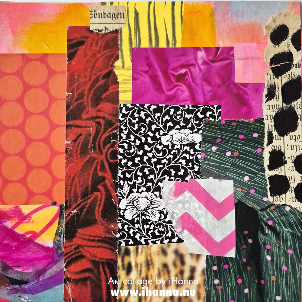 Scrappy square art collage titled Funday by iHanna for the 365 collages in 2025 project (Copyright Hanna Andersson)