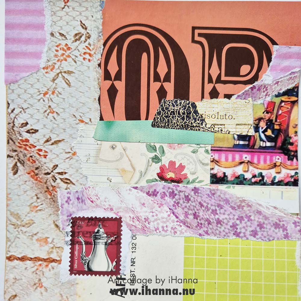 Analog Art square collage Afternoon Spill the Tea by iHanna for the 365 collages in 2025 project (Copyright Hanna Andersson)