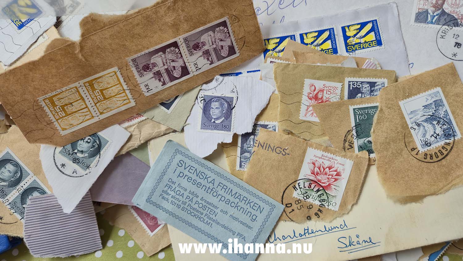 Sorting and using postal stamps as collage ephemera with artist iHanna (Photo copyright Hanna Andersson)