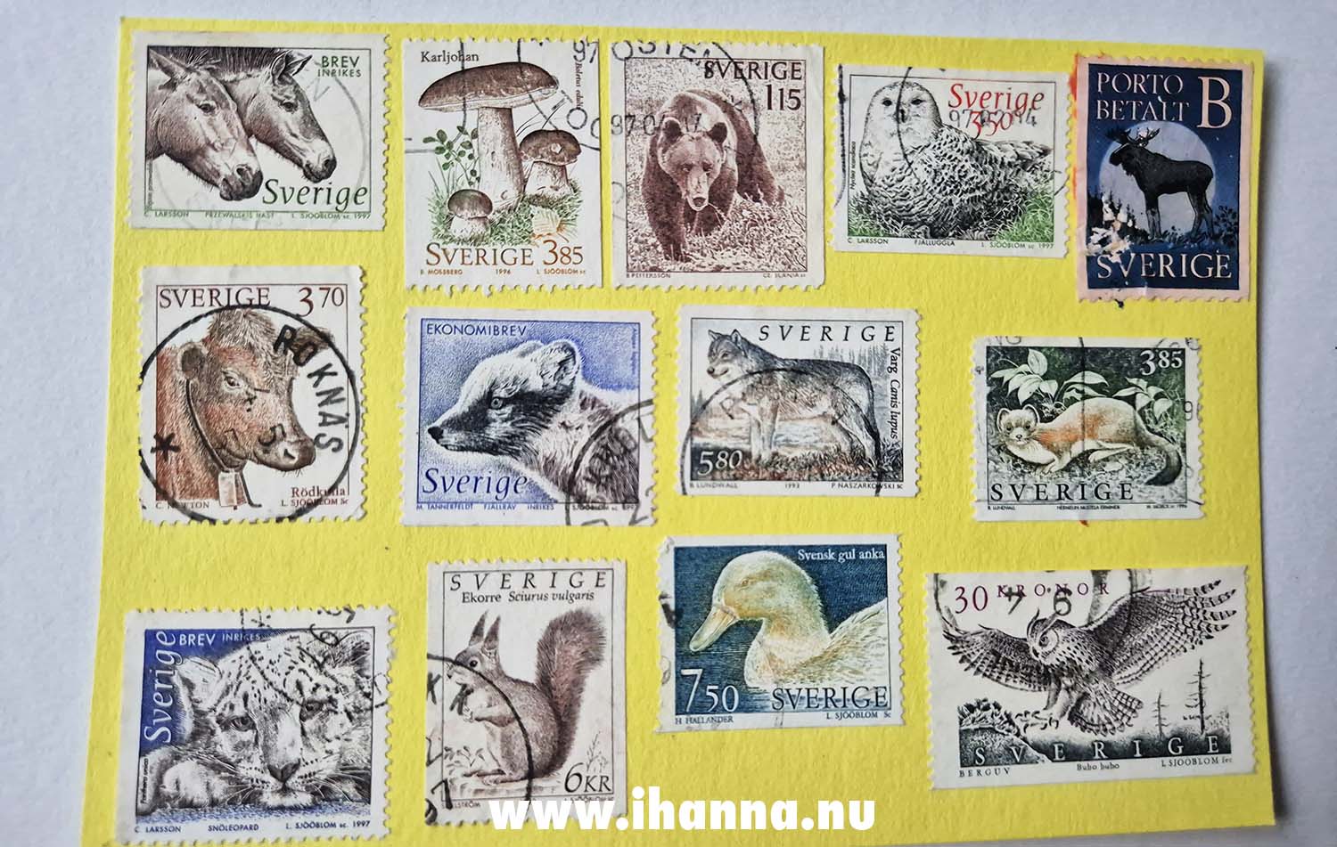 Yellow miniature gallery DIY Postcard postal stamps by iHanna 2025 (Copyright Hanna Andersson)