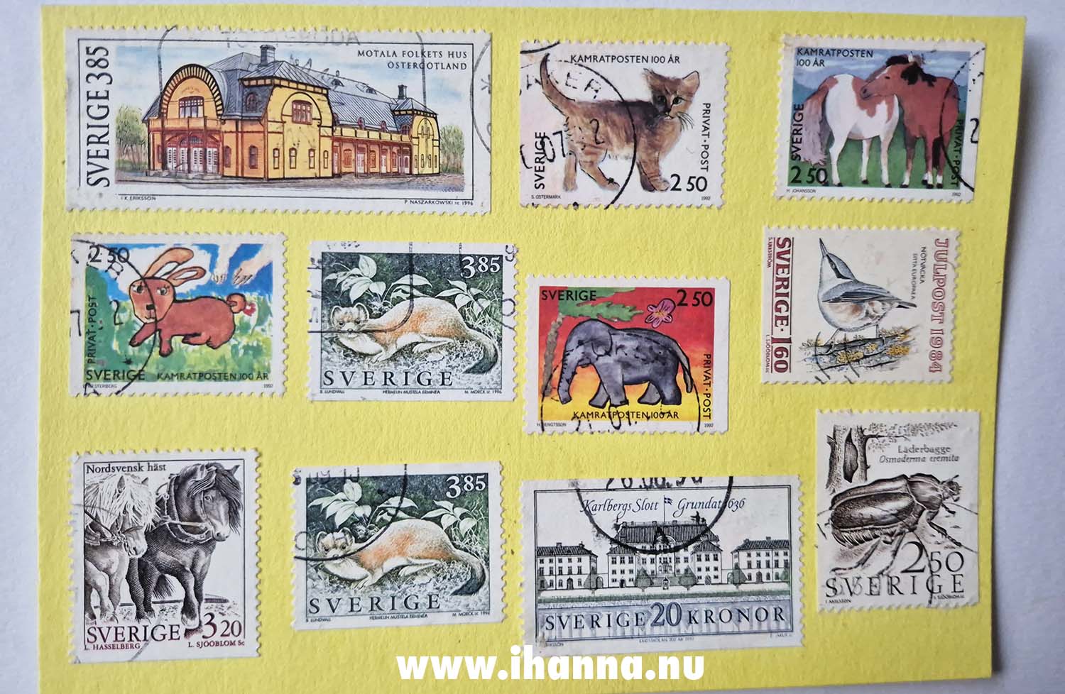 Yellow miniature gallery DIY Postcard postal stamps by iHanna 2025 (Copyright Hanna Andersson)