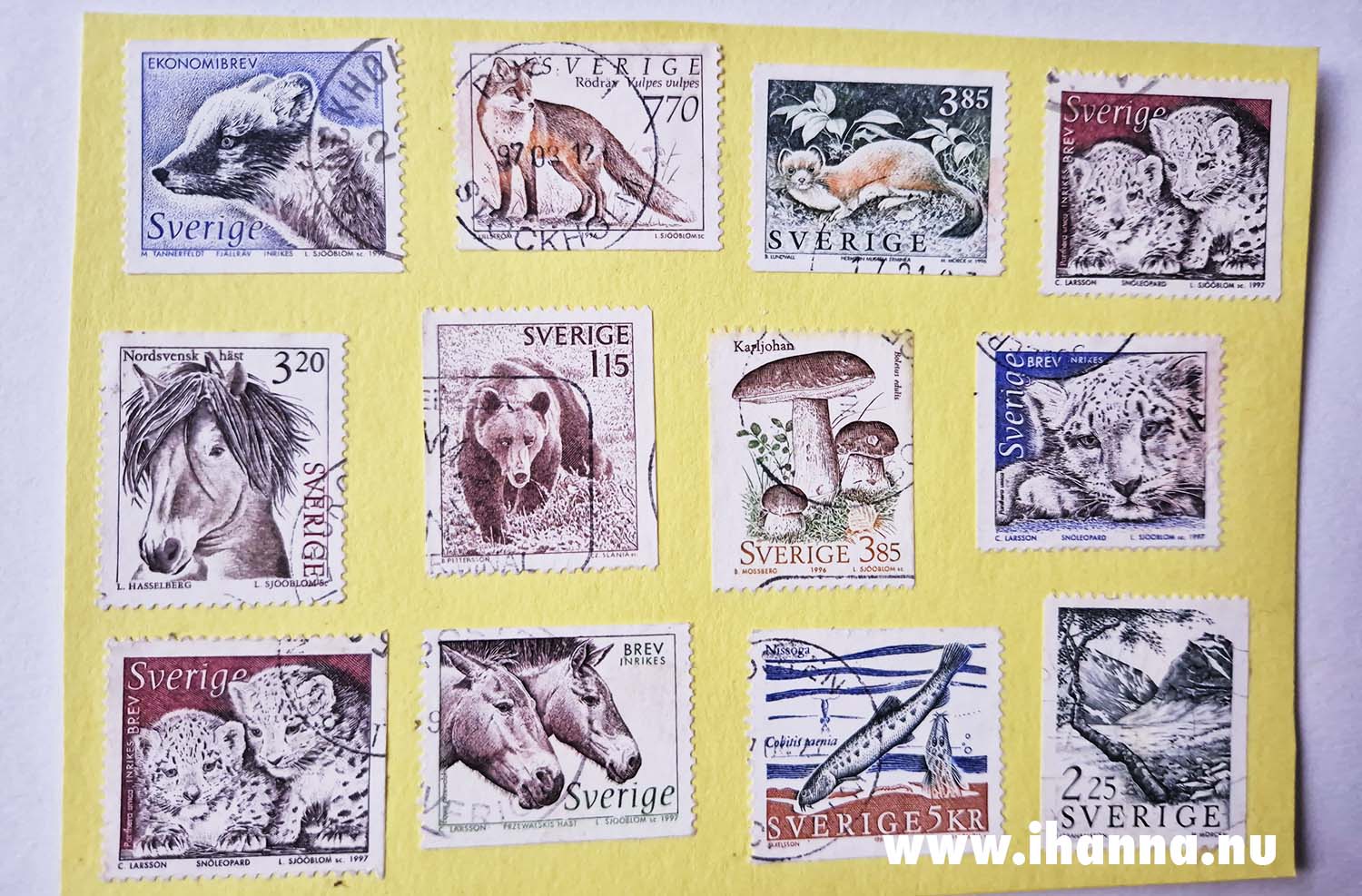 Yellow miniature gallery DIY Postcard postal stamps by iHanna 2025 (Copyright Hanna Andersson)