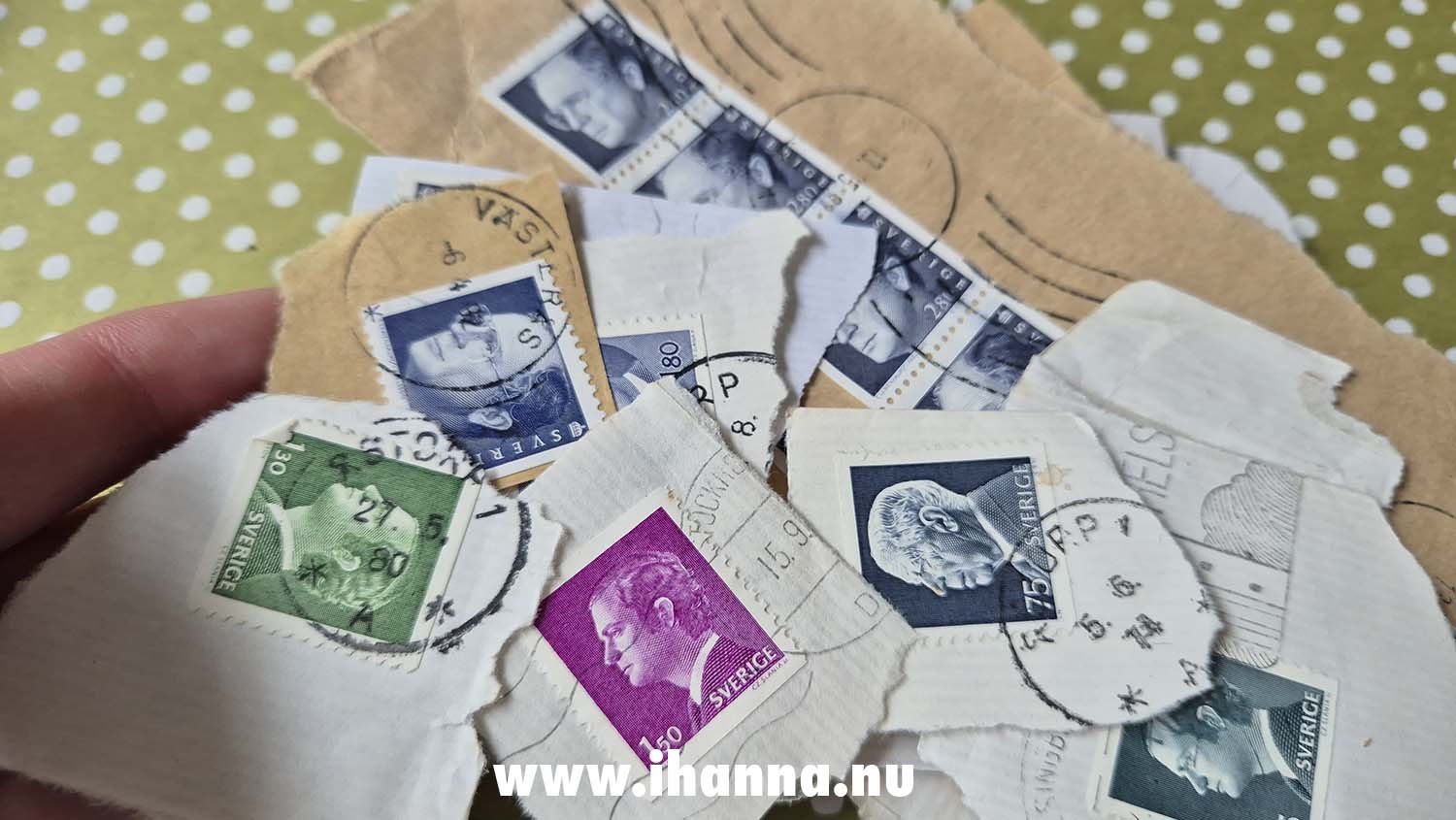 The Swedish king as a postal stamp through the years on the desk of a collage artist -iHanna (Photo copyright Hanna Andersson)