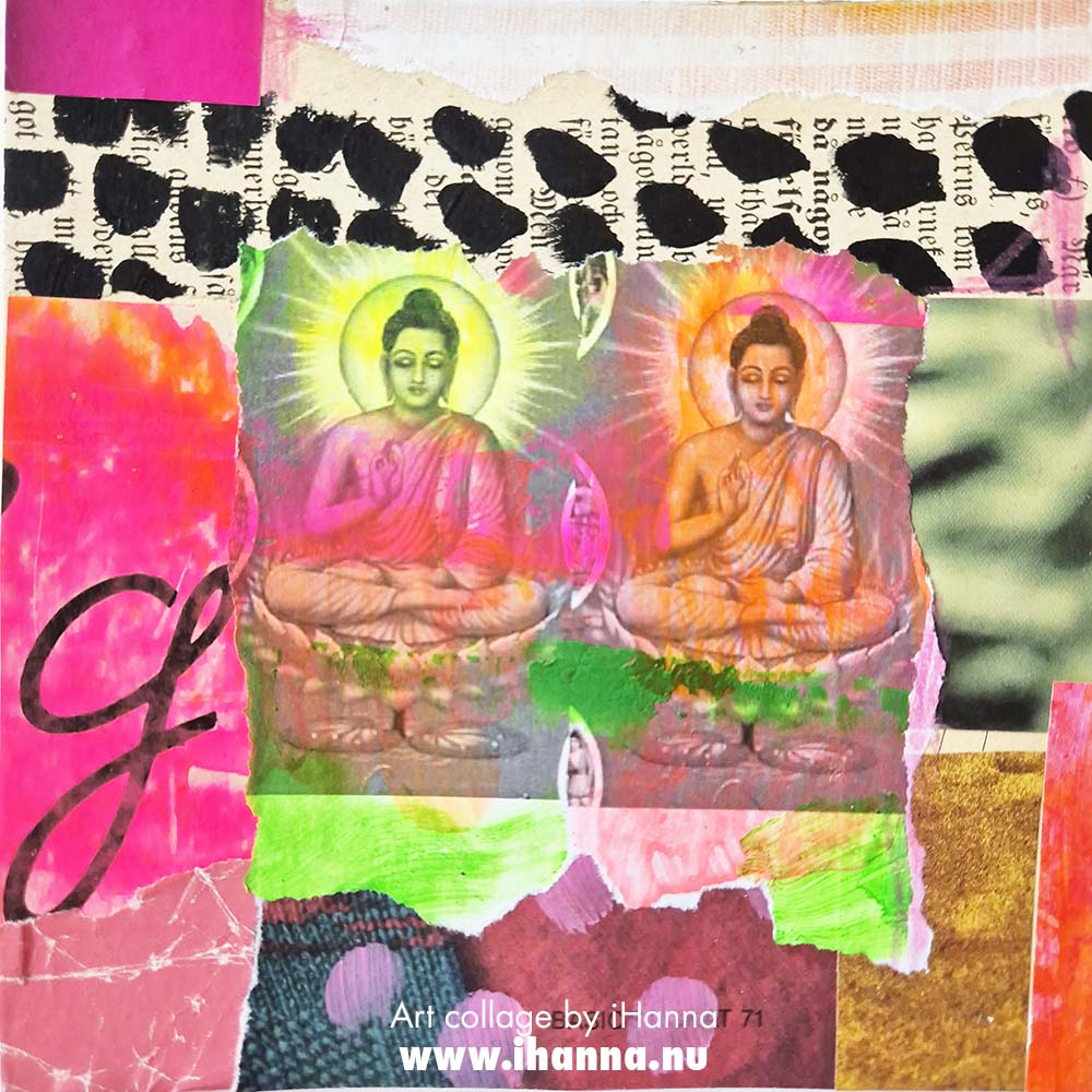 Square art collage on paper by iHanna titled Doubly Blessed (Copyright Hanna Andersson)