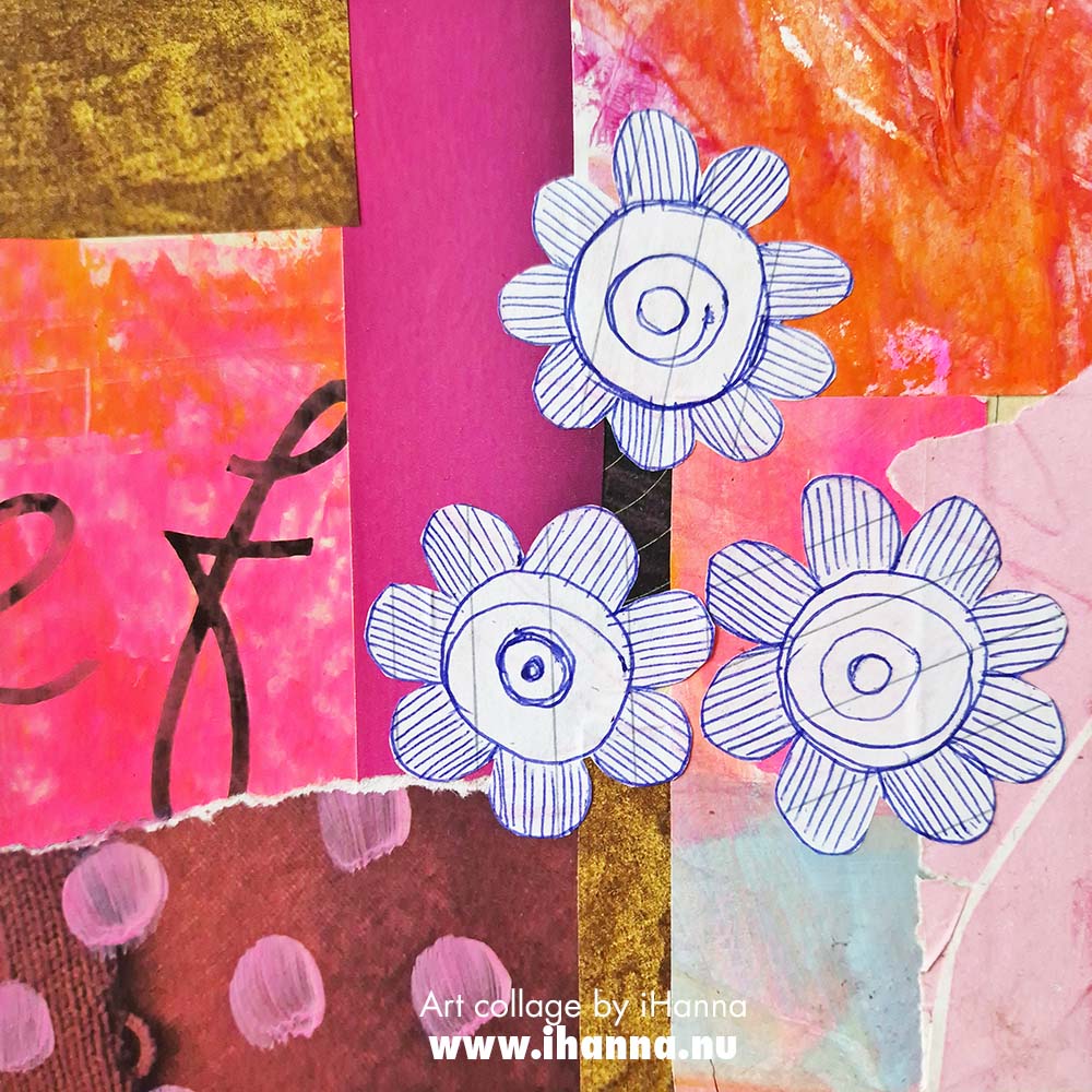 Square art collage on paper by iHanna titled Say it with a Flower (Copyright Hanna Andersson)