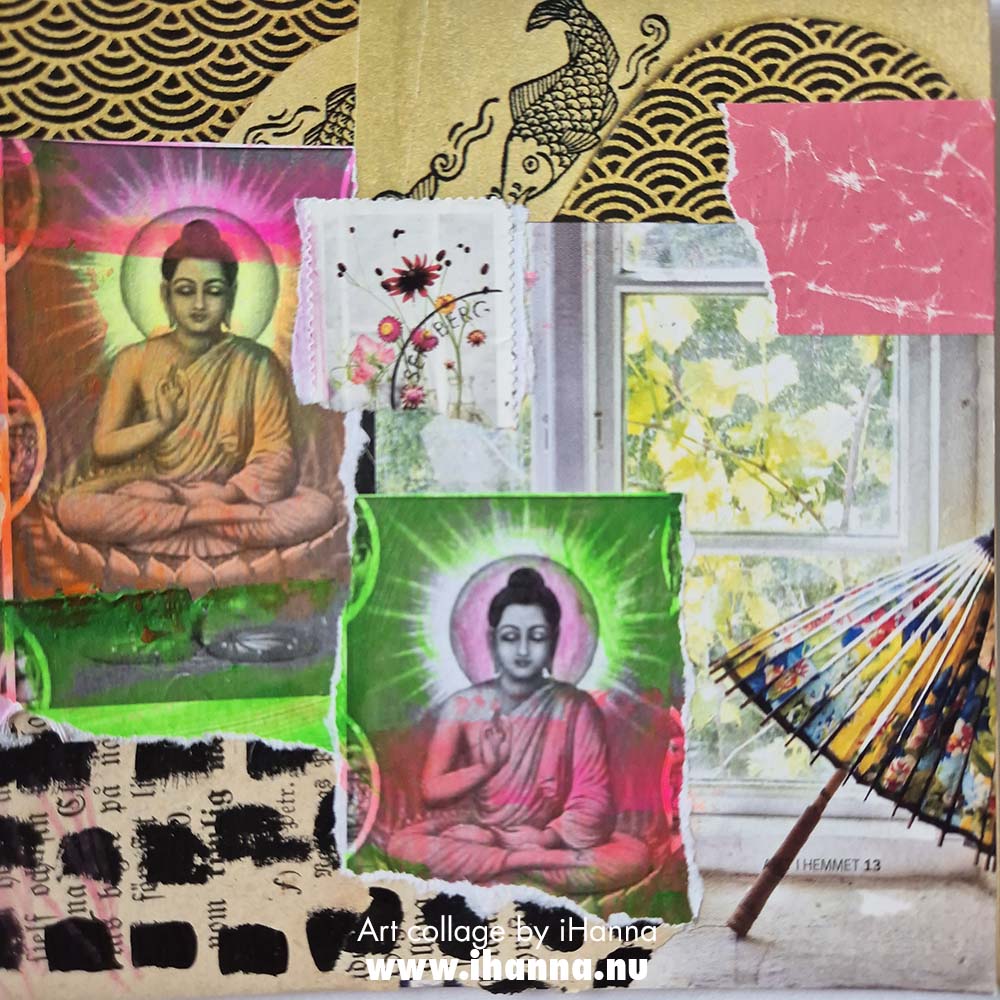 Square art collage on paper by iHanna titled Relax with Yourself (Copyright Hanna Andersson)