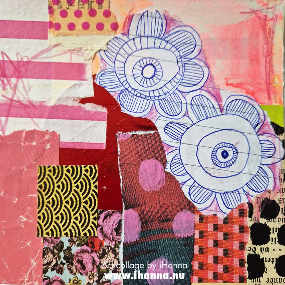 Square art collage on paper by iHanna titled Say it on Repeat (Copyright Hanna Andersson)