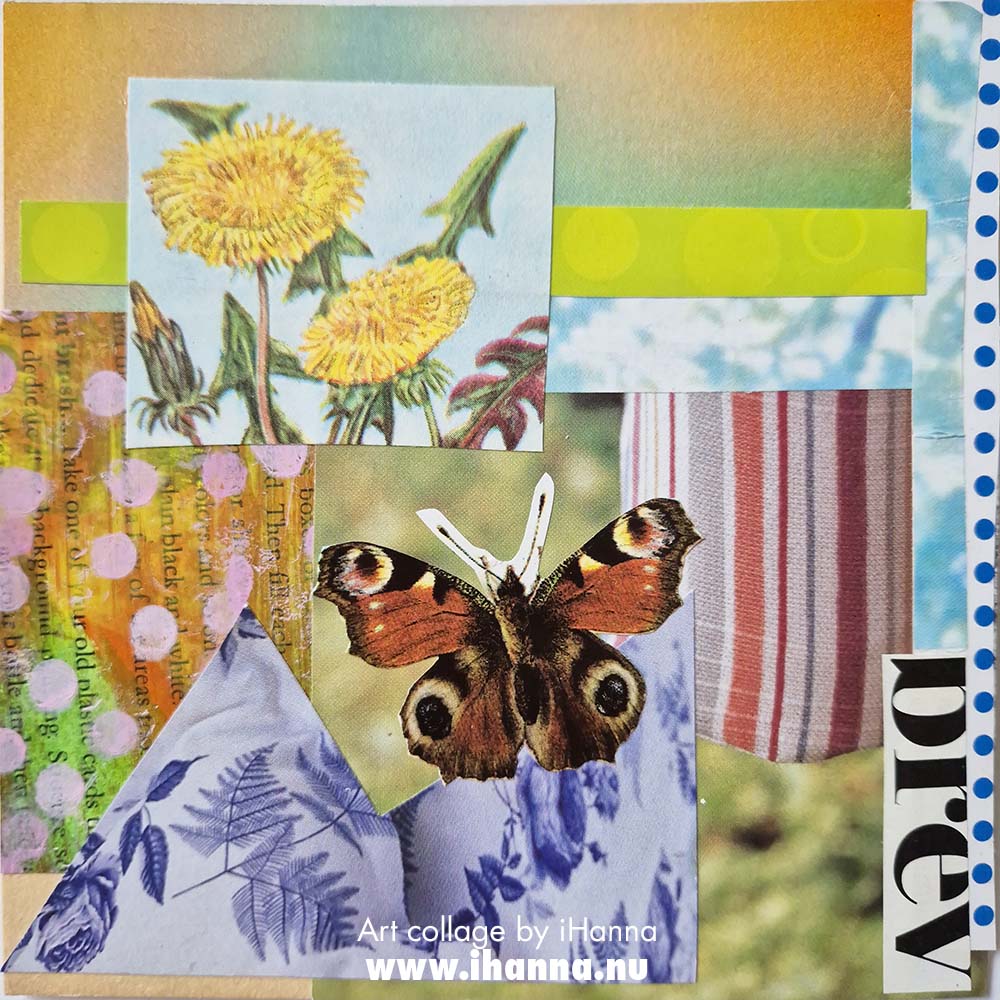 Square art collage on paper by iHanna titled number 287 A hill to die on (Copyright Hanna Andersson) 