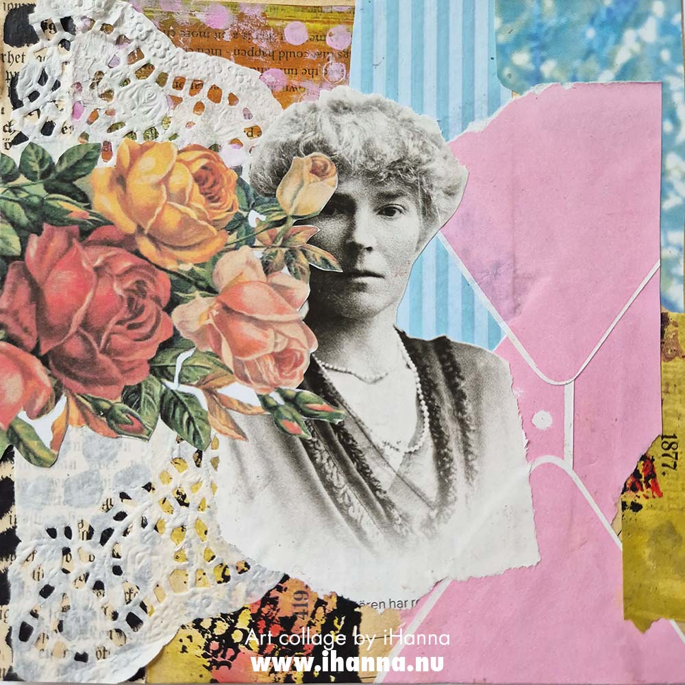 Square art collage on paper by iHanna titled Clear as Bell (Copyright Hanna Andersson)