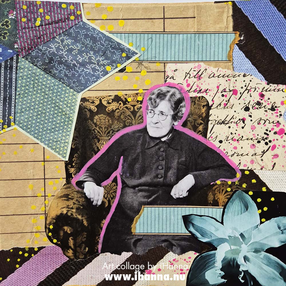 Square art collage on paper by iHanna titled Ready for anything (Copyright Hanna Andersson)