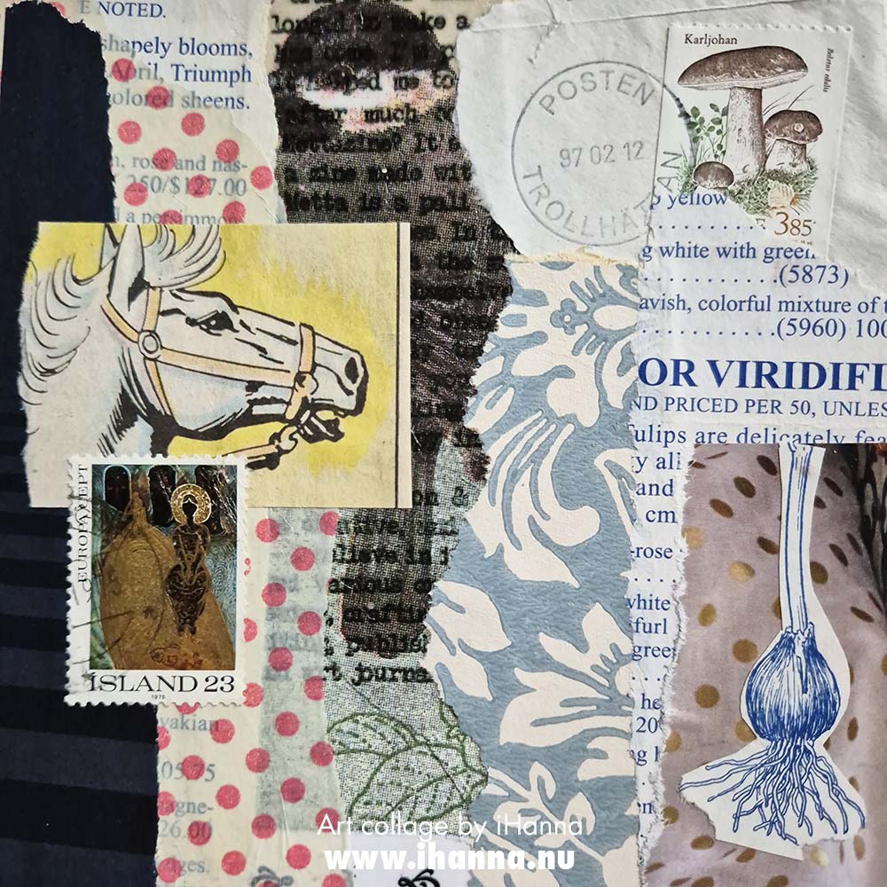 Square art collage on paper by iHanna titled Adventure Journal (Copyright Hanna Andersson)