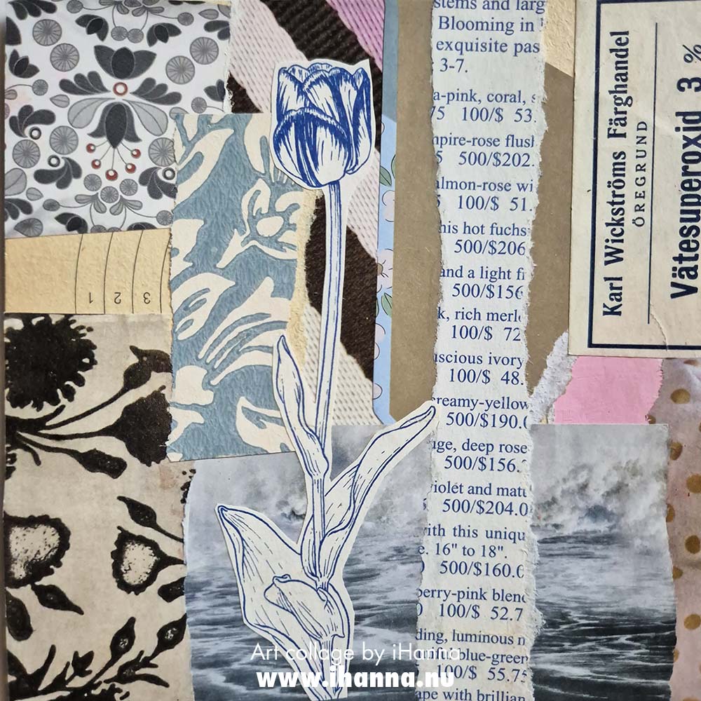 Square art collage on paper by iHanna titled Thinking of You (Copyright Hanna Andersson)