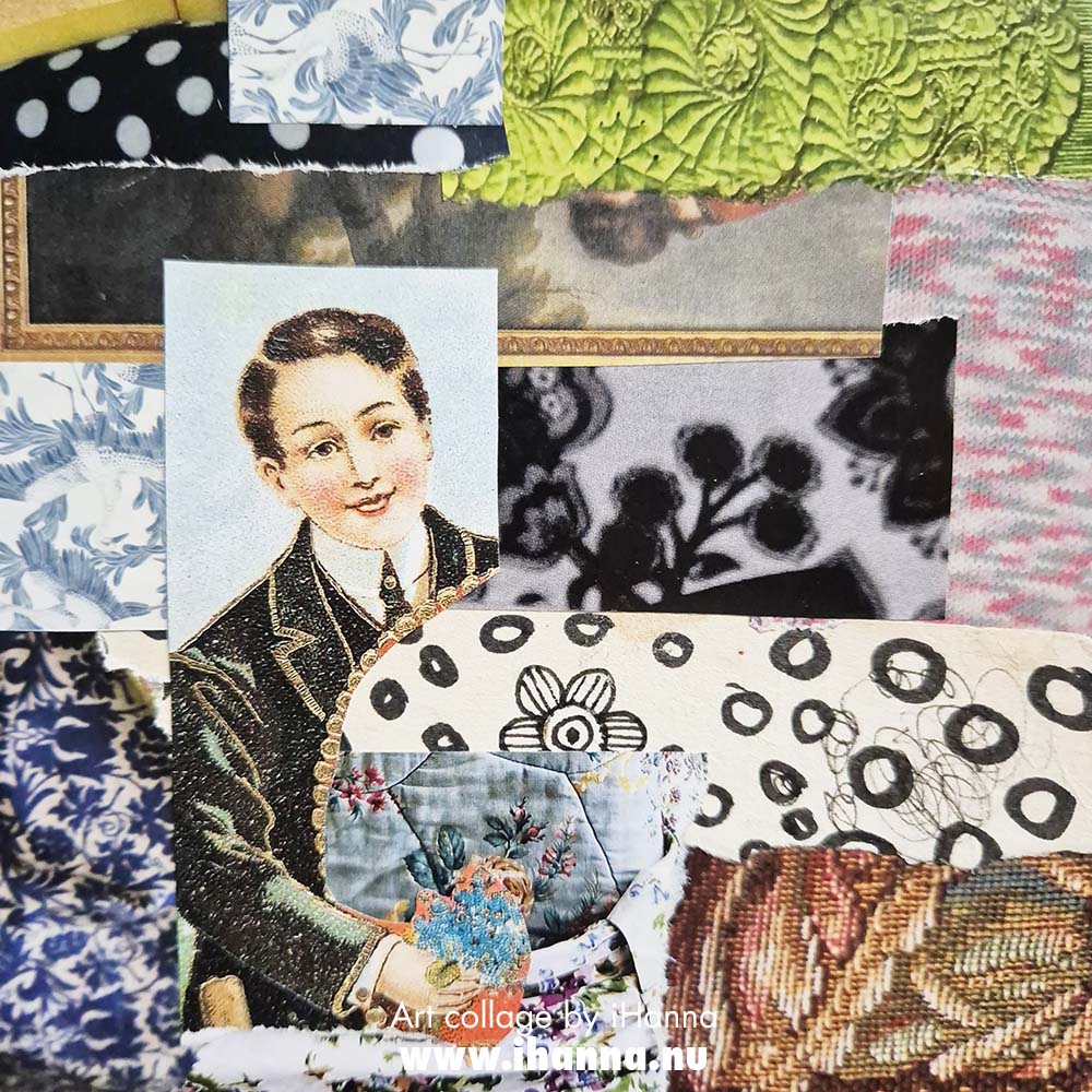 Square art collage on paper by iHanna titled Half Lost Boy - in the 365 somethings 2025 (Copyright Hanna Andersson)