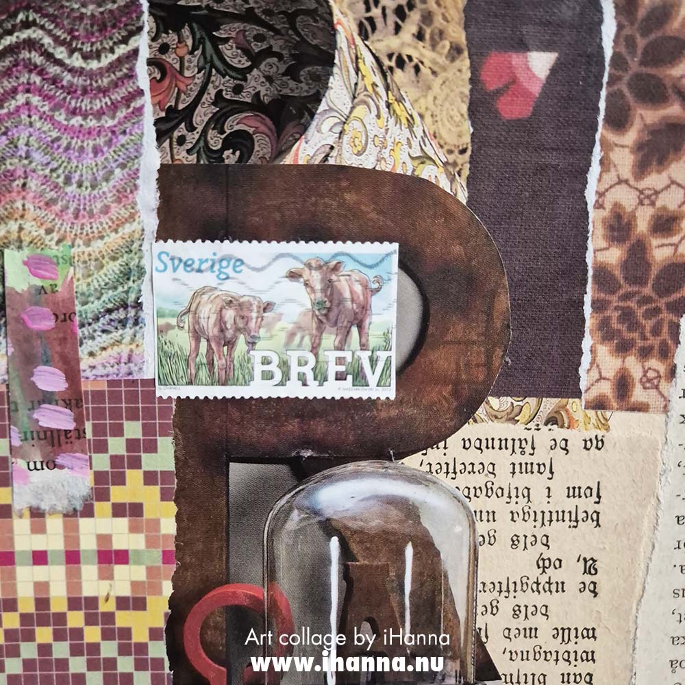 Square art collage on paper by iHanna titled Random Acts (of kindness) in the 365 somethings 2025 (Copyright Hanna Andersson)