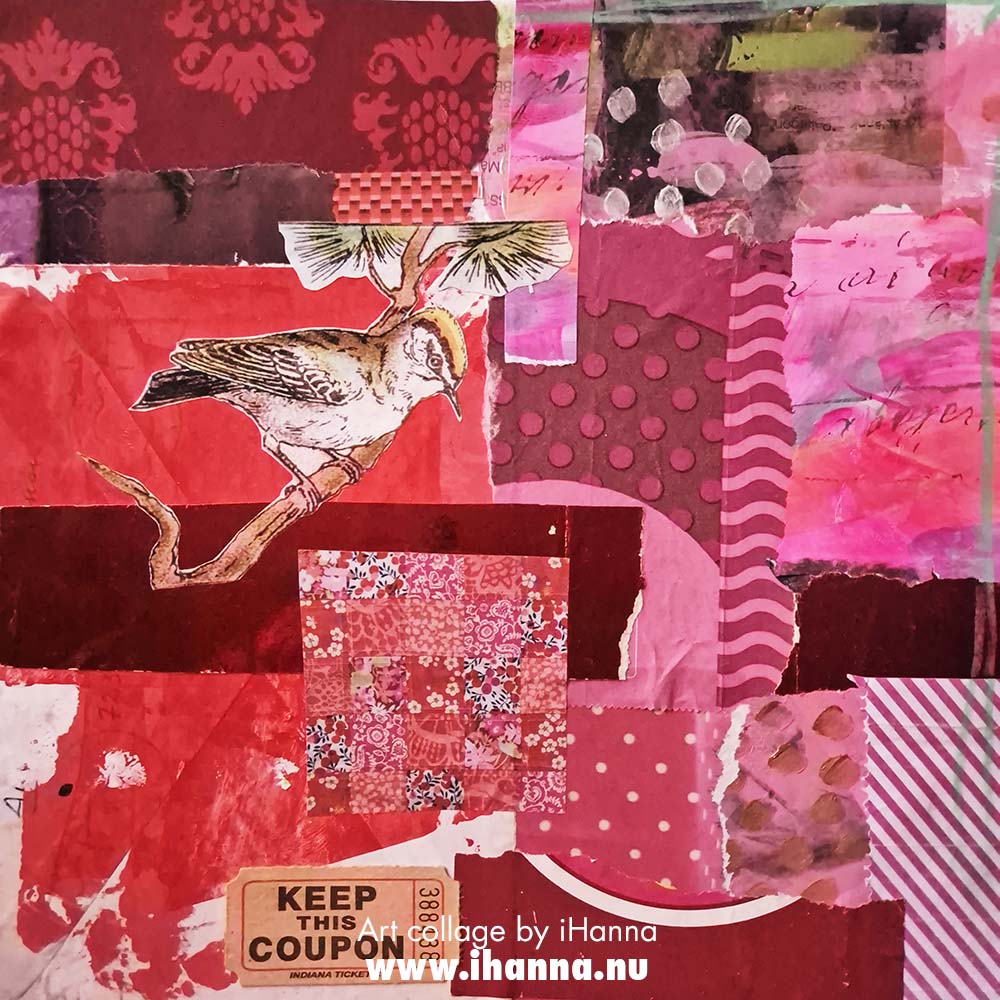 Red and pink collage in my 365 collages in 2025 project - title What I release might one day return to me - by iHanna - (Photo Copyright Hanna Andersson)